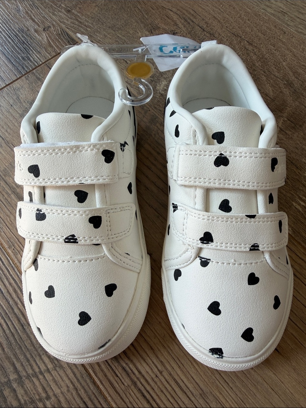 Carter's White Kids Sneakers with Black Heart Print - Velcro Straps